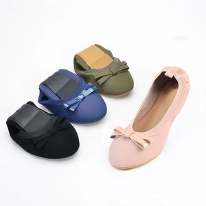 Bowtie flats schoen Luxury merk opvouwbare balletvrouw mode ondiepe bootschoenen glijden op loafers mocasines mujer 240329