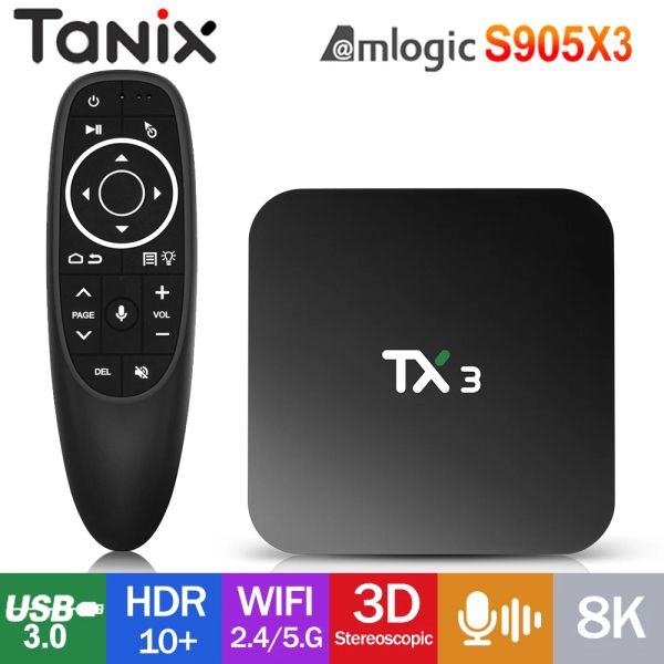 Boîte 100% Oriental Tanix TX3 Android 9.0 Smart TV Box Amlogic S905X3 8K HDR Set Top Box 2.4G / 5 GHz Dual WiFi BT H.265 HEVC Media Player Media
