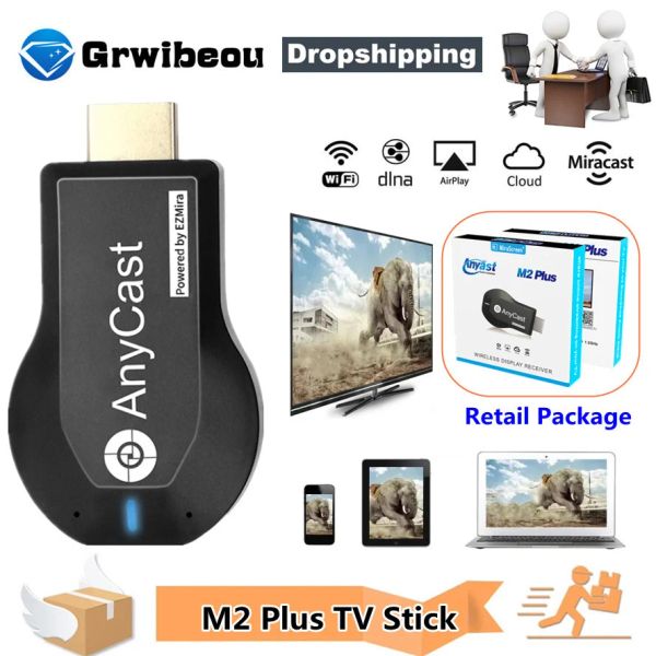 Box 1080p Wireless WiFi Affichage TV Dongle Récepteur HDMICOMPATIBLE Stick M2 Plus pour DLNA Miracast pour Anycast Dongle Andriod Bhe