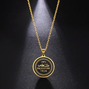 DOOS 19 voeg 3 SVVintage Palestina Mens Ketting Hanger Choker Kerstcadeau 14k Geel Goud Persoonlijkheid Sieraden 2024