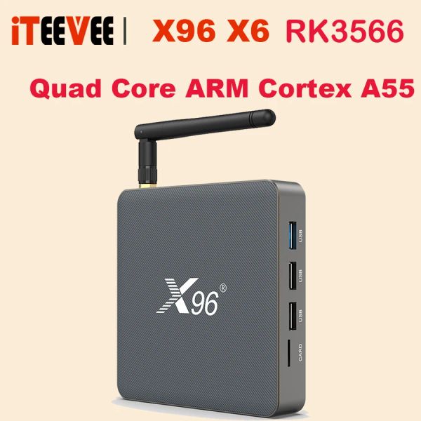 Box 1PC X96 X6 TVBOX Android 11 8 Go Ram Rockchip RK3566 Dual WiFi 2T2R 2.4G 5G BT 8K 1000M Player multimédia Settop Android TV Box X96 X6