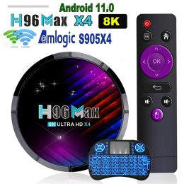 Boîte 2.4G 5G WiFi BT4.0 Player multimédia HDR 4 Go 32 Go 64 Go Amlogic S905X4 8K Android 11 TV Box H96 Max X4