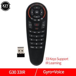 Box 2.4G Wireless G30S Google Voice Remote Control Air Mouse 33 Keys IR Leren Gyro Sensing Game Remote voor Smart Android TV Box