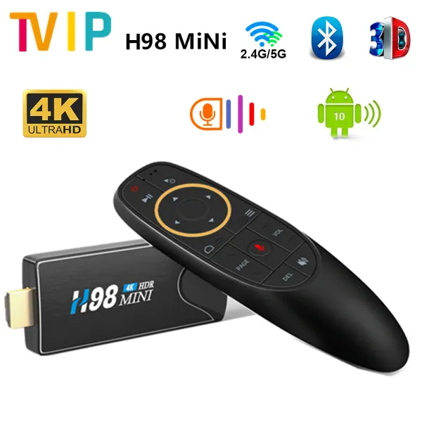 Box 4K TV Stick H98 Mini Smart TV Box Android 10 2G 16G H313 Quadcore 2.4G/5.8G Wifi BT Remote Android TV Stick Google Play Store