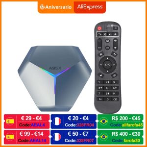 Box A95X F4 AMLOGIC S905X4 Android 11 RVB Light Smart TV Box 4K 60FPS HD Prise en charge 5G double wifi Google Player YouTube TVBox PK A95X F3