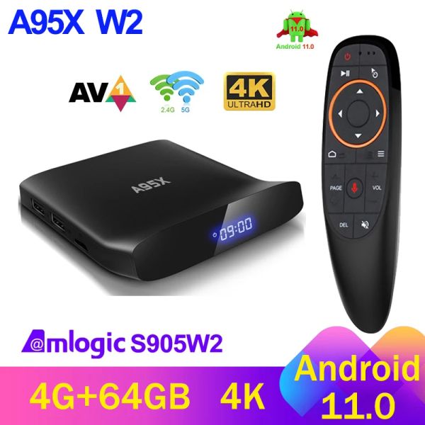 Boîte A95X W2 Android 11 Smart TV Box Amlogic S905W2 4GB 32G 64GB 2.4G 5G DUAL WIFI 4K BT YOUTUBE Media Player 2G16G TVBox Set Top Box