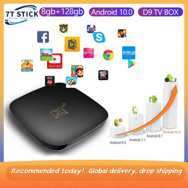 Box Android 10.0 TV Box 16 Go 256 Go 8g 128g D9 TV Box 2.4G 5GWIFI 905 Core 4K 4D Bluetooth TV récepteur 1280p Fast Top Top.