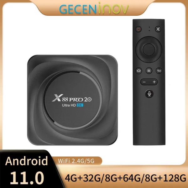 Box Android 11.0 TV Box X88 Pro 20 8GB RAM 128GB ROM ROCKCHIP RK3566 2.4G 5G WiFi BT 4.2 Soporte de reproductor multimedia 8K Set Top Box