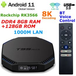 Box Android 11 TV Box T95 Plus Rockchip RK3566 DDR4 8 Go RAM 128 Go Rom 1000m LAN DUAL DUAL WIFI BT CONTRÔLE 8K DÉCODE USB3.0 SET TOP BOX