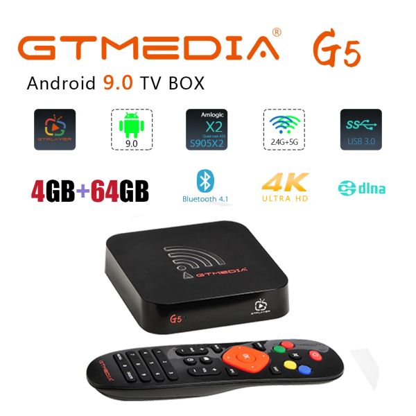 Box Android 9.0 Smart TV Box GEMEDIA G5 4GB + 64 Go Amlogic S905X2 2,4G + 5G WiFi Bluetooth H.265 4K HDR BEXT WIFI Set Top Box