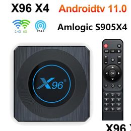 Box Android TV Box 11 X96 X4 AMLOGIC S905X4 4G 64GB RGB LICHT TVBOX Ondersteuning AV1 8K Dual WiFi Bt4.1 32GB Set Topbox X96X4 Drop Delivery