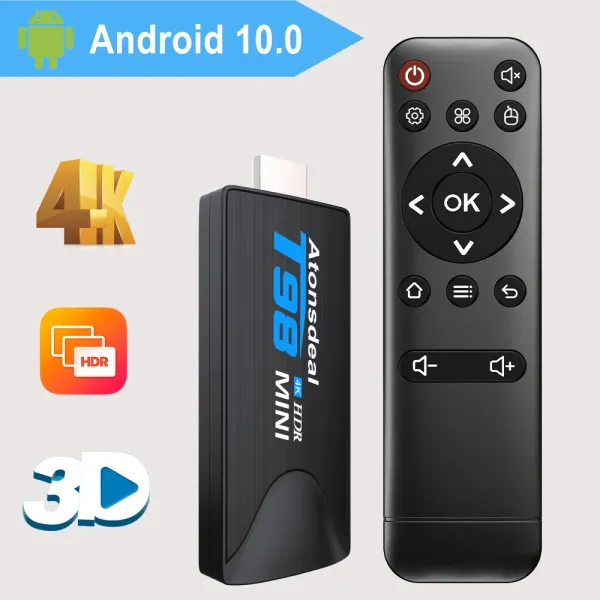 Box Atonsdeal Mini TV Stick Android 10.0 Quadcore Soporte 4K HDR10+ H.265 Media Player Wifi 3D Smart TV Box Android TV Receptor