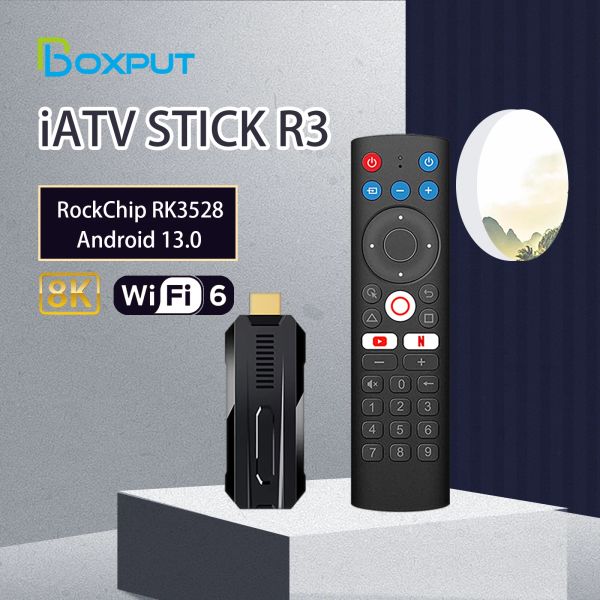 Box Boxut Android 13.0 IATV R3 Fire TV Stick Rockchip RK3528 8K Portable TVbox 2.4G / 5G WiFi6 BT5.0 OTG TF Slot avec screencasting