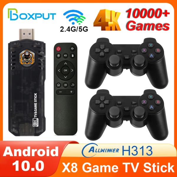 Box BoxPut x8 Mini Smart TV Stick Android 10.0 Juego TV Stick 4K 10000 Juegos retro Sistema dural Wifi Consolas de juegos de caja de televisión portátil