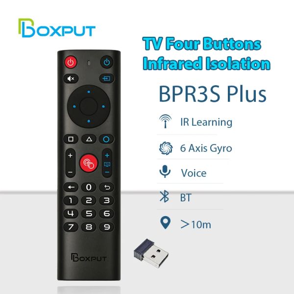 Box BPR3S Plus Bt Air Mouse Función de voz IR IR Learning TV 2.4G Controlador remoto inalámbrico con Giroscopio para Android TV Box/PC