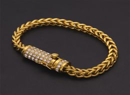 Box fermoir Fox Franco Link Bracelet 20cm Iced Out Righestone Gold Silver rempli Mens Bracelet Hip Hop Bling Jewelry9574645