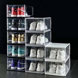 Caja transparente grande para zapatos de plástico duro desmontable plegable apilable cajas de zapatos organizador contenedores de almacenamiento gabinete a prueba de polvo engrosado transparente a prueba de humedad s es