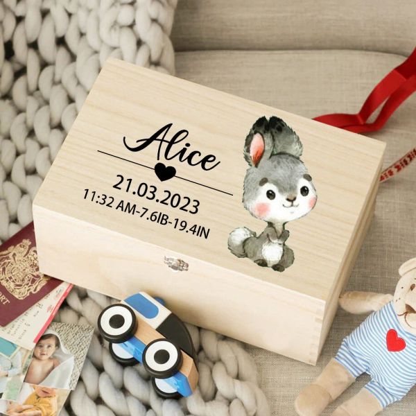 Caja de madera personalizada Baby Baby Regalo recién nacido Baby Memoria Caja de memoria infantil linda Linda estadísticas de madera de estampado de estampado de animales