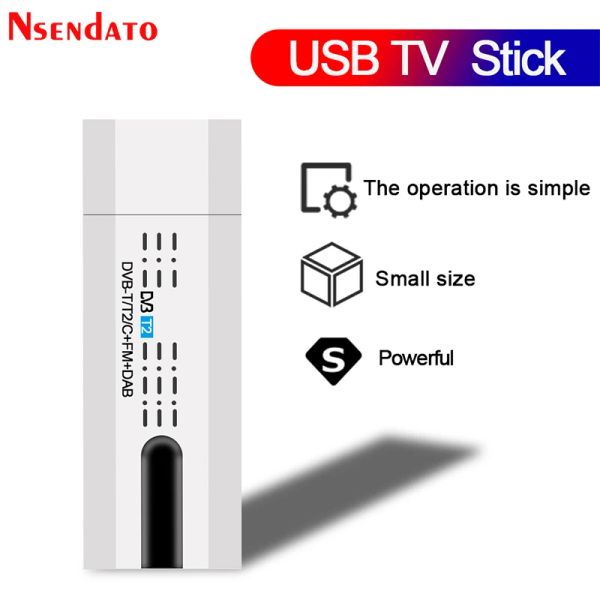 Box Satélite Digital DVB T2 USB USB TV Stick Tuner con antena Remote HD USB TV Receptor DVBT2/DVBT/DVBC/FM/DAB USB TV Stick para PC