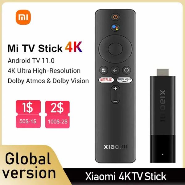 Box Version globale Xiaomi Mi TV Stick 4k Google Assistant Android TV 11 2 Go 8 Go Processor Quadcore Portable Streaming Media