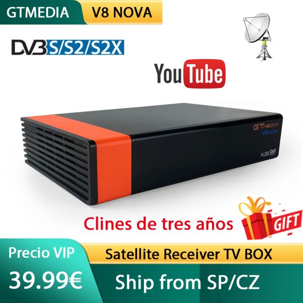 Box GT Media V8 Nova Gtmedia V8X DVBS/S2/S2X Decodificador de receptor de televisión satelital incorporado en 2.4G Wifi H.265 CCAM M3U TV Box Stock en España