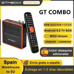 Box GTMedia GT combo 4k 8k Android 9.0 Smart TV Box DVBS2 T2 Câble 2G + 16G SATTELLITE Récepteur Prise en charge M3U CCAM Construit dans WiFi PK GTC