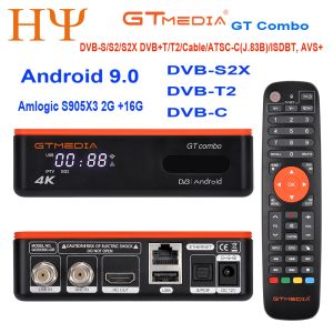 Box GTMedia GT Combo 4k 8k HD TV Box 4 2 2 Android 9.0 + DVBS2X / T2 / C 2 + 16 Satellite TV Receiver Decoder / Google Smart Box Box