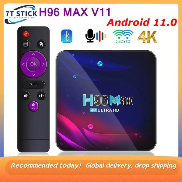 Box H96 Max V11 Android 11.0 Smart TV Box UHD 4K Media Player RK3318 2.4G / 5G Dualband WiFi BT4.0 100m LAN VP9 H.265 Décodage