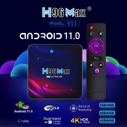 Box H96 Max V11 Smart TV Box Android 11.0 BT 4.0 16G 32G 64 Go pour Google Play Dual Band 2,4 GHz WiFi Set TV Box 4K Media Player