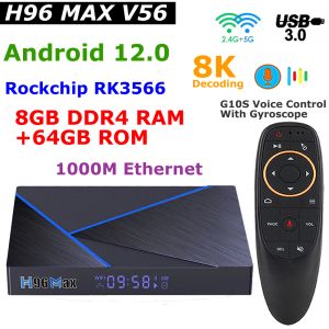 Box H96 MAX V56 Android 12 TV Box Rockchip RK3566 8 Go DDR4 RAM 6GB ROM 5G DUAL WIFI 8K DÉCODING 1000M ETHERNET HDR 4K Media Player Media