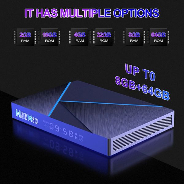 Box H96 Max V56 Smart TV Box Bluetooth Compatible 4.0 Formats vidéo 3D Set Top 3D Recherche Internet pour le divertissement à domicile