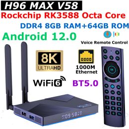 Box H96 Max V58 Android 12 TV Box Rockchip RK3588 Octa Core DDR4 8GB RAM 64GB ROM 1000M Ethernet WiFi6 5G Dual WiFi 8K Set Topbox