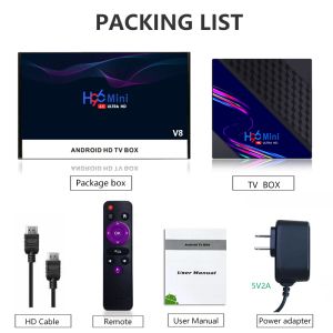 Boîte H96 Mini V8 Box Settop Quad Core RK3228A 4K HD Smart TV Box Android 10.0 Double 2,4 GHz Boîte de télévision sans fil WiFi avec 1 g / 2g RAM