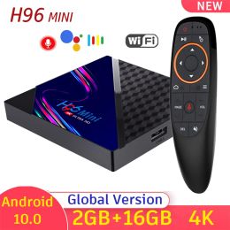 Box H96 Mini V8 Smart TV Box RK3228A Android 10 2G 16G Prise en charge 4k Video H.265 Media Player Single WiFi Voice Assistant Set Top Top