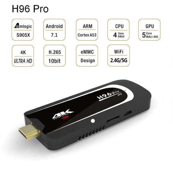 Box H96 Pro Plus Android 7.1 TV Stick Amlogic S905X Quad Core 2G 16G Mini PC 2.4G 5G Wifi BT4.0 1080p HD Miracast TV Dongle