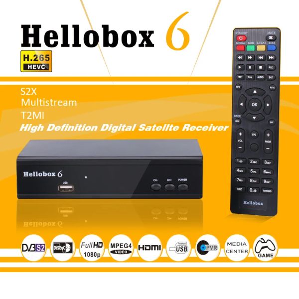 Box Hellobox6 Satellite Receiver 1080p Prise en charge de la boîte de télévision Multistream / T2MI Decoder HD DIGITAL DVB S2 TUNER H.265 HEVC Récepteur