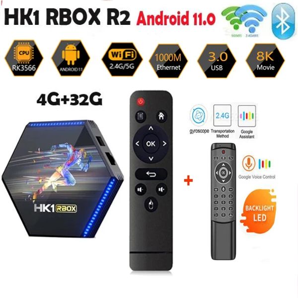 Box HK1 RBOX R2 RK3566 TV Box Android 11 8G 64G Opcional 2.4G 5G Wifi Quad Core 1000M 8K Media Player DDR4 VS X96 MAX PUBLE