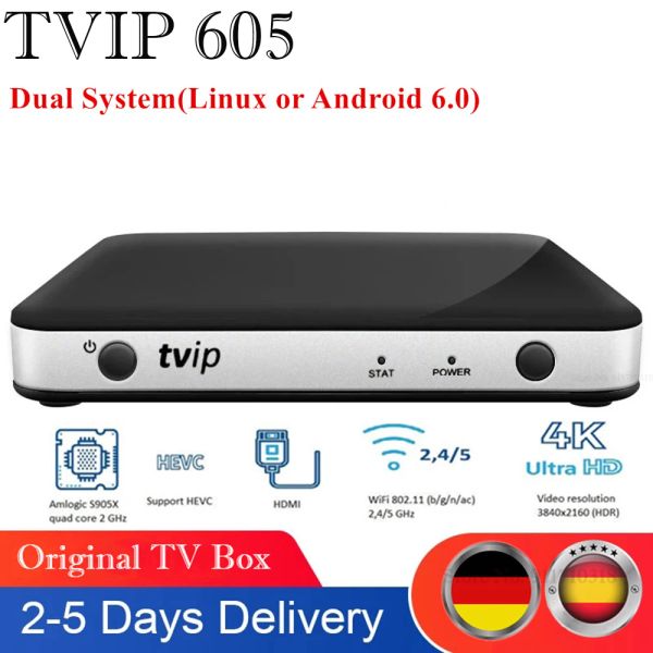 Boîte chaude nouveau set top box TVIP 605 Android Linux Dual OS Android TV Box Amlogic S905X Quadcore Support H.265 1920x1080 Smart TV Box