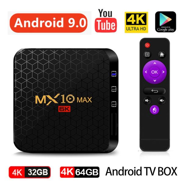 Box Kimtin MX10 RAM 4GB ROM 32 Go RK3318 Quad Core 64Bit Android 9.0 Set Top Box 4K 3D USB 3.0 H.265 HDR VP9 2.4G WIFI TV Box