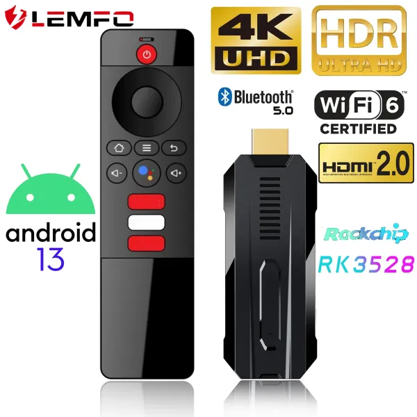 Box Lemfo ATV Android 13 Smart TV Stick Chipset RK3528 Prise en charge 8K 4K WiFi6 2GB 16GB BT5.0 2023 VOCIE ASSISTANT PK H20 TOX3 BTV13 W2