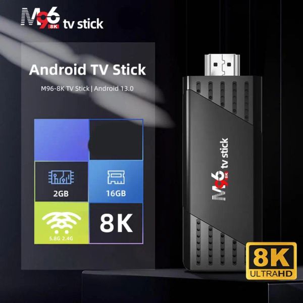 Boîte M96 RK3528 Android 13 Smart TV Stick 8K HD Dual Band 2 + 16G Bluetooth 5.0 Media Player and TV Receiver Box