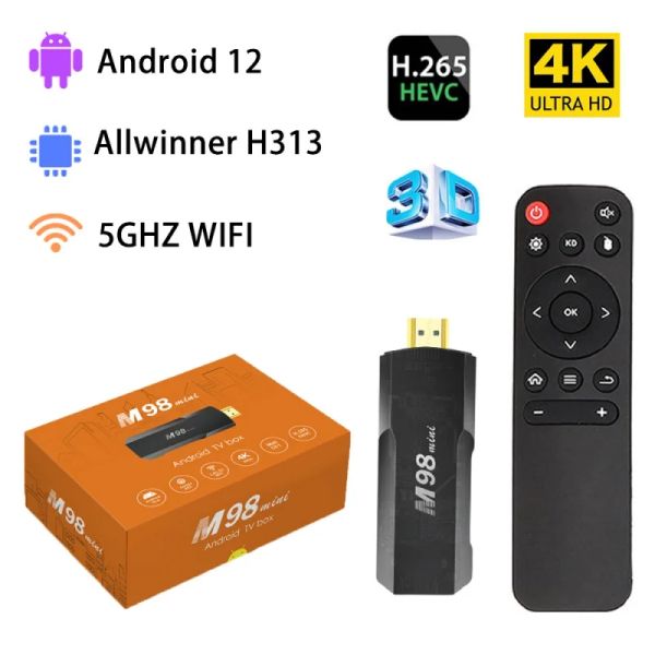 Box M98mini TV Stick Android 12 Allwinner H313 HD 4K 3D Smart Media Player 4G 5G Double Dongle Iptv H. 265 News TV