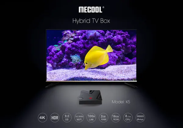 Box MECOOL K5 Híbrido Android TV Box Android 9.0 Amlogic S905X3 2.4G 5G Wifi LAN 10/100M BT4.1 2GB 16GB DVB S2/T2/C