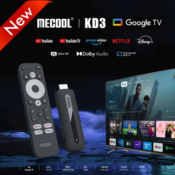 Box MECOL KD3 4K TV Stick Android 11 Smart TV Box Z Amlogic S905Y4 2G + 8G WiFi 2.4G / 5G HDR 10 ODTWARZACZ Multimédialny Mini Dongle