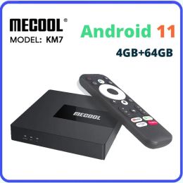 Box MECOol KM7 TV Box Android 11 ATV Google certifié 4 Go 64 Go Amlogic S905Y4 DDR4 AndroidTV 5G WiFi Set Top Box vs AM6B X4 Pro