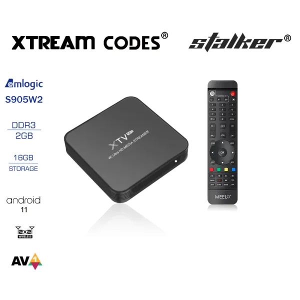 Box Meelo XTV SE2 Media Decoder Android 11 TV Box 2.4G / 5G WiFi Smart Player Stalker Amlogic S905W2 2 Go 16 Go
