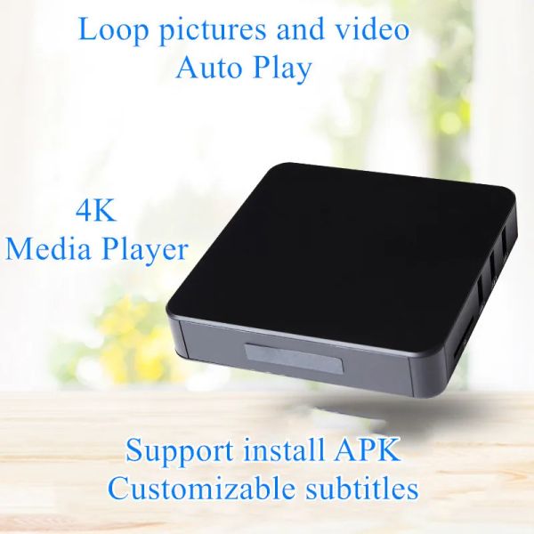 Box Mini Full HD 4K Media Player con WiFi 4 USB Soporte SD Tarjeta HDD Disco USB Autoplay PPT Music Advertising Anuncios de video Player TV Box