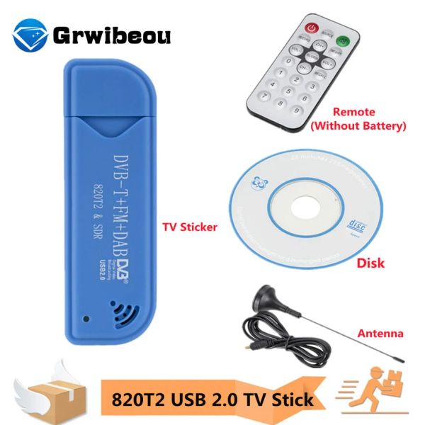 Box Mini Portable TV Stick 820T2 Digital USB 2.0 TV Stick DVBT + DAB + FM RTL2832U Prise en charge des accessoires TV du récepteur SDR