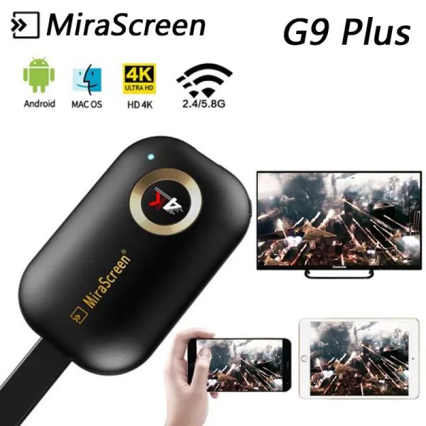 Box Mirascreen G9 plus 2,4g / 5g 4k Miracast WiFi pour DLNA AirPlay TV Stick WiFi Afficher le récepteur dongle pour iOS Android Windows
