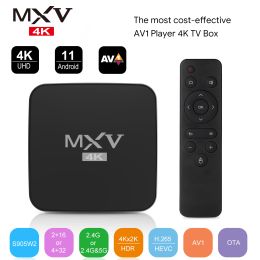 Box MXV 4K TV Box Android 11.0 4 Go 32 Go Nouveau Smart TV Box 2.4G 5.8G WiFi BT 5.0 OTA AV1 Media Player AirPlay HDR + Set Top Box